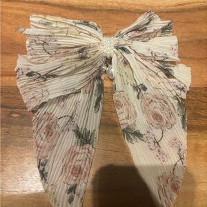 Floral Cream Hair Bow with Pearl Accent